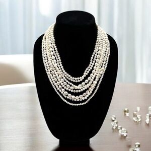 Beautiful Genuine Freshwater Baroque Pearl 8 Strand Necklace 925 Sterling Silver